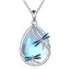 KQF Collana con ciondolo a forma di farfalla/volpe/gatto/libellula/stella/medusa/sirena/gufo con pietra di luna per donna in argento Sterling, small, Argento sterling, Pietra di luna Zirconia cubica
