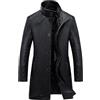 Suncolour Trench da Uomo in Pelle PU Cappotto Lungo in Pelle con Colletto alla Coreana, Nero, Blu Scuro