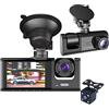 Greethga 3 Obiettivo della Fotocamera Auto DVR 3 Canali Dash Cam Anteriore e Posteriore Interno Dashcam HD 1080P Videoregistratore Visione Notturna