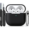 R-fun Custodia per Airpods 4, custodia morbida in silicone con portachiavi, copertura protettiva completa compatibile con Airpods 4th di Apple, Nero