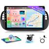 Hikity [8 Core 4+64GB] Hikity Android 13 Autoradio per Fiat 500 2007-2015 CarPlay Android Auto Senza Fili 9 Radio Auto Schermo con Bluetooth Navi Telecamera Posteriore(Black)