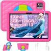 YUMBOT Tablet Bambini 10.1 Pollici Andriod 13,Tablets 128GB Rom 8GB RAM Tablet per Bambini 3 4 a 6 8 10 12 Anni,Controllo Parentale,6000mAh,Bluetooth,Netflix Kids Tablet Rosa Educativo con Custodia
