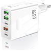 Three Stars Caricatore USB C 65W 5 Porte 2 C + 3 A con QC 3.0 - Caricabatterie 65W Caricatore USB Multiplo Compatibile con Dispositivi iPhone + Galaxy + Xiaomi - Certificato CE - Colore Bianco | 3‑Stars