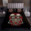 Loussiesd Set di trapunta con teschio motivo scheletro motivo cuore per bambini ragazzi ragazze copriletto trapuntato a tema Halloween copriletto trapuntato con ossa gotiche trapuntate collezione170X230cm