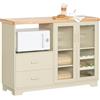 SoBuy Credenza Cucina Moderna 120 cm con Ripiano per Microonde e Portabottiglie - Mobiletto da Cucina con Ante in Vetro - Mobile Salvaspazio per Sala da Pranzo o Ingresso 120x90x40cm Beige FSB81-MI