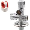 AERZETIX - Valvola ad Angolo a Doppia Uscita 1/2x1/2x1/2 in Ottone con Finitura Nichelata + Rosetta e Guarnizione in PTFE - Raccordo Rubinetto Acqua Potabile Sanitaria per Lavello Bagno Cucina