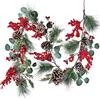 Aurora Store Ghirlanda innevata Ramo 100 cm Dietro Porta con Bacche Rosse E PIGNE Natale in PVC arco 1 mt con ADDOBBI Decorazioni con Fiocco aghi di Pino Fuoriporta d'ingresso