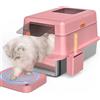 IHAYNER Lettiera per gatti in acciaio inox con coperchio rimovibile, 60 x 40 x 39 cm, 36 l, in acciaio inox con doppio pedale filtro e pala per gatti, bordo alto, chiusa, grande, facile da pulire (rosa)
