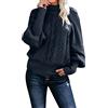 Generisch Maglione da donna oversize, maglione di lana da donna, oversize, a collo alto, in cashmere, casual, a maniche lunghe, in tinta unita, con collo alto, vintage, girocollo, maglione invernale, Blu scuro,