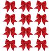 Sykerout 12PCS Natale rossi per decorazioni albero, Fiocchi per Albero di Natale，ghirlande natalizie da 14 cm, per decorazioni, mosche con paillettes, fiocchi di Natale per la casa, regalo per feste di Natale