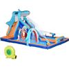 Outsunny 6 in 1 Castello Gonfiabile per Bambini 3-8 Anni, Gioco Gonfiabile con Gonfiatore, Parco Acquatico con Scivolo, Piscina e Parete da Arrampicata