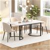 FC Tavolo da pranzo moderno 140 x 80 cm, con motivo marmo, struttura in metallo, per sala da pranzo e soggiorno, Bianco+Nero