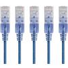 Monoprice SlimRun Cavo patch Ethernet Cat6A, cavo di rete Internet RJ45, 550 Mhz, UTP, filo di rame puro nudo, 10 G, 30 AWG, 2,1 m, blu, confezione da 5, serie SlimRun