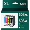 HALLOLUX 603XL Cartucce Compatibili per Epson 603 XL Multipack per XP-2100 XP-3100 XP-2105 XP-4100 XP-2150 XP-3105 Workforce WF-2810 WF-2830 WF-2835 WF-2850 (Nero, Ciano, Magenta, Giallo, 5-Pack)