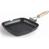 LACOR - 25144 - Padella grill SUA RIBBed in alluminio pressofuso, Antiaderente bistrato, manico pieghevole in legno di rovere, fondo a induzione completa, 24 x 24 x 3,7 cm, nero