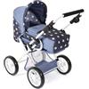 Bayer Chic 2000 - Passeggino per bambole Leni, passeggino combinato 2 in 1 con borsa per il trasporto estraibile, passeggino per bambole fino a 46 cm di dimensioni, asterisco navy, 64 x 37 x 68 cm