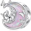 luvhaha Ciondolo Gatto Luna Opale Rosa in Argento Sterling 925, Compatibile con Braccialetti e Collane Pandora per Donne, Misura unica, Argento sterling, Zirconia cubica