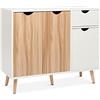 Mondeer Madia Moderna, Credenza Cucina con 3 Ante 1 cassetti per Soggiorno Cucina Corridoi, Colore del Legno e Bianco 90 x 30 x 73 cm