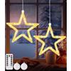 FAOKZE Luci di Natale,2 Pezzi Luci Natale a Ventosa Finestre, 10 LED Tenda Luminosa con Stelle, Bianco Caldo, Batteria, Timer,Luci Stringa di Natale per Decorazioni Natalizie, Finestra, Festa, Matrimonio