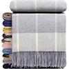STTS International Coperta in cashmere, 100% lana, 140 x 200 cm, coperta a quadri, molto morbida, plaid "Faro" , Lana, Hellgrau (Karo), 140 x 200 cm