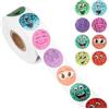 XIHIRCD 500pz Adesivi Lamina con Faccine Felici, 25mm Rotondi Glitterati, Rotolo di Adesivi Sorridenti per Tabella Premi per Bambini Studenti Insegnanti