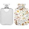 CHIFIGNO Borsa dell'acqua calda classica da 1 litro con coperchio, motivo fiori di campo ad acquerello, borsa dell'acqua calda botanica per scaldapiedi, crampi mestruali, sollievo dal dolore al collo e alle