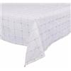 Villa d'Este Home Tivoli Tovaglia bianca e argento 140x240 cm in cotone e poliestere, 10-12 posti tavola, filo metallizzato argentato ricamo quadri, XMas