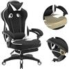WOLTU Sedia da Gaming Tessuto Traspirante, Fresco D'estate，Poltrona Gamer Ergonomica con Poggiapiedi, Schienale & Sedile Grandi Comodo, Nero+Bianco