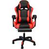 Bottegalia Poltrona da gaming Racing Omega, rivestimento in similpelle nero e rosso, con poggia piedi