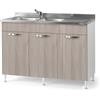 Linea Azzurra Sottolavello 120 Solo Mobile Cucina con 3 Ante in Legno Made in Italy H85xL120xP50 cm Facile da Montare (Vasca a Sinistra, Olmo)