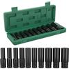 KeZaara 10 Pezzi Chiavi a Bussola Lunghe 1/2, Set Bussole 1/2, 10-24mm Bussole a Impulsi con Custodia in Plastica, para Riparazioni Auto Cambio Gomme