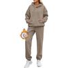Generico Tuta Donna Sportiva in Pile 2 PCS Tuta Ginnastica Donna Invernale Completa Elegante Felpa con Cappuccio Pantaloni Sportivi Set per Jogging Correre Fitness Pigiama da Donna