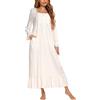 Suelinvy Camicia da notte da donna a maniche lunghe con ricami vittoriani camicie da notte con volant carino abito da notte pigiama vestito S-XXL, W-azzurro, L