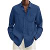 Generic Camicia a Maniche Lunghe da Uomo in Cotone Estivo Tinta Unita Casual Taglie Forti Giacca Collo Coreana (V01-Blue, XXXXL)