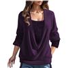 ANHATUIV Top da festa da donna UK paillettes manica lunga camicetta plus size splicing grande goccia collo finto due pezzi top estival party camicia e camicetta brillante glitter top pullover UK