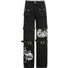 Generic Donne Y2k Gamba Larga Jeans Gotico Baggy Denim Pantaloni a Vita Alta Punk Sciolti Pantaloni Diritti e Ragazza Streetwear Jeans Donna Elasticizzati