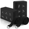 RETON Set di 2 blocchi per yoga con cinghia, mattoncini leggeri in schiuma EVA per yoga, pilates, blocco per pilates ad alta densità, mattoncini antiscivolo per stretching, migliorano la (nero, x 2)