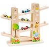 Maycoly Giocattoli per Bambini Ramp Racer, Pista da Corsa con Rampa per Auto Giocattolo con 4 Mini Macchinine, Pista per Auto in Legno, Pista Macchinine Giocattolo Educativo per Bambini di 1 2 3 4 Anni