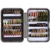 BASSDASH Mosche per pesca alla trota Steelhead al salmone, senza ardiglione, include mosche asciutte bagnate, ninfe, stelle filanti, uova, kit esche per mosche con scatola (76 mosche spinate per