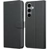 Leacckl Cover per Samsung Galaxy S24 FE, Custodia a portafoglio in Pelle PU Premium [Magnetica a Scatto] [Funzione Stand], Nero