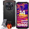DOOGEE Fire 6 Rugged Smartphone 16(6+10) GB RAM + 256GB ROM, Imaging Termico 10400 mAh 6.56 HD +, 50MP + 8MP Android 14 Telefono Indistruttibile, Triplo Slot Schede, IP68/IP69K/OTG/GPS Nero
