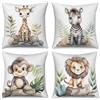 ASDCXZ Set di 4 federe per cuscino per bambini, 40 x 40 cm, motivo: leone, giraffa, zebra, scimmia, cuscino decorativo, lavabile, in poliestere, lino, per esterni