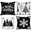 Lanpn Set di 4 Federe Cuscini Natalizi, Nero Cuscini per Divano 40x40, Natalizi Copricuscini Divano, Copricuscino Divano Natalizie, Decorazioni Natale per Divani Letto in Camera Biancheria da Letto