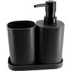 Tienda Eurasia Set di Accessori da Bagno Tienda Eurasia - Set di 3 Accessori per il Bagno: Dispenser, Portasapone, Porta Spazzolino (Nero, Polipropilene, Moderno)