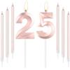 mciskin Candele per il 25° compleanno in oro rosa - Candela numero 25 per torta con set di candele lunghe e sottili, topper per torta in oro rosa per decorazioni di compleanno per ragazze, decorazioni
