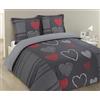 VISION Romeo cuori - 100% cotone - Set Copripiumoni matrimoniale 200 x 200cm con 2 federe 65 x 65cm per letto matrimoniale - Morbido e confortevole - Colore: grigio scuro - Certificato Oeko-Tex