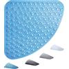 ADOV Tappetino Doccia Antiscivolo, Tappetino da Bagno Antiscivolo Curvo 54x54cm, Tappetino Quadrante in Gomma Pavimento Bagno Doccia, Tappetini Bagno Settori Lavabili in Lavatrice con Ventose- Blu