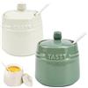 HEKOBAG 2 Pezzi Barattoli Sale Zucchero Caffè 250ml in Ceramica con 2 Cucchiaio, Porta Sale, Contenitori per Conservare Spezie (Azzurro e Bianco)