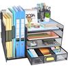HMXLJJY Organizer da scrivania a 4 livelli con porta documenti in rete, accessori con cassetti scorrevoli e portapenne, organizzazione perfetta per ufficio o studio, nero 2