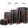 British Traveller Set di bagagli durevoli ABS+PC Hard Shell Bagagli da viaggio leggeri con 4 ruote Spinner, Nero e marrone., Luggage 3 PCS SET, Moda, Viaggi